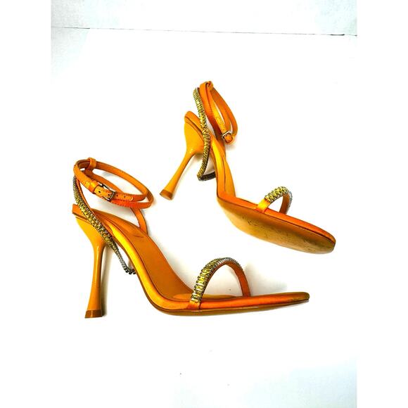 Simkhai Tangerine LUXON CRYSTAL-EMBELLISHED  HARNESS SATIN SANDALS SZ 37 - Picture 8 of 9
